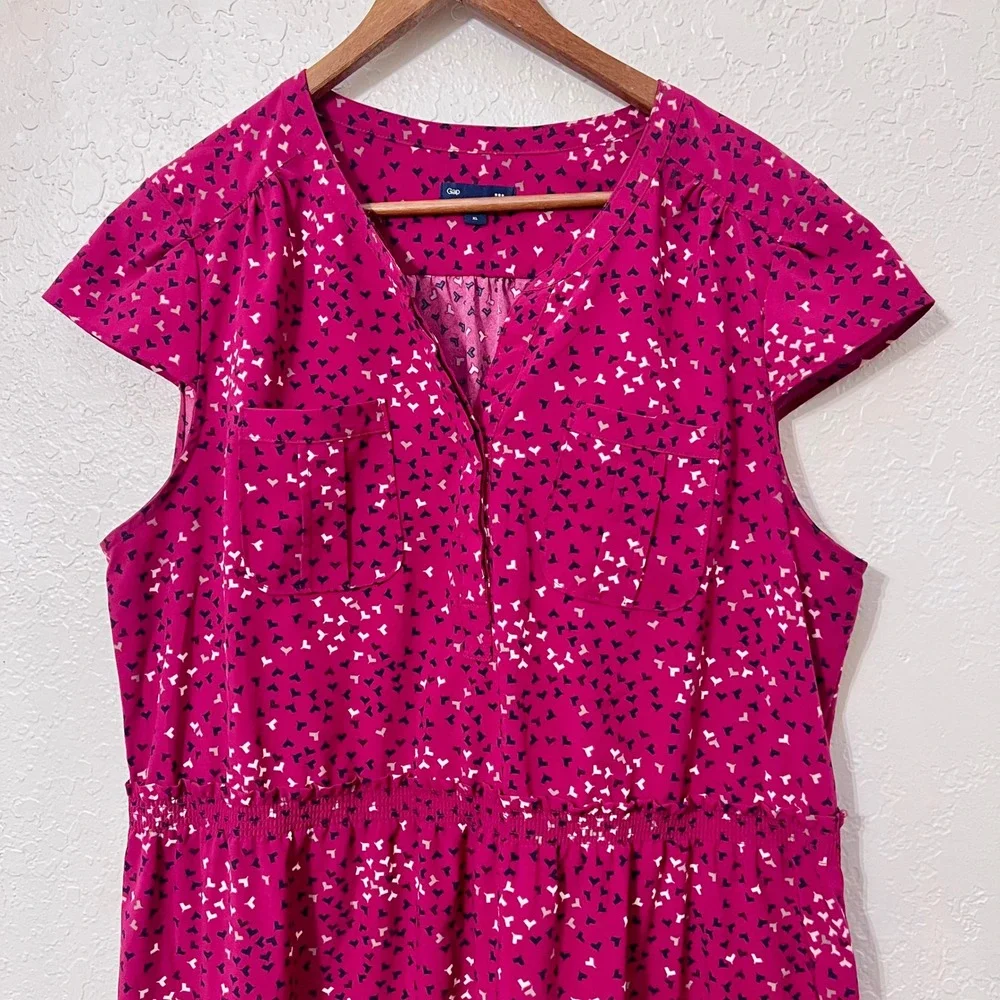 Gap Magenta Pink Heart‎ Print Short Sleeve Elastic Waist Dress XL - Picture 2 of 7
